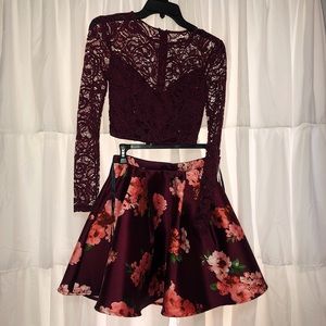 Burgundy two piece homecoming dress